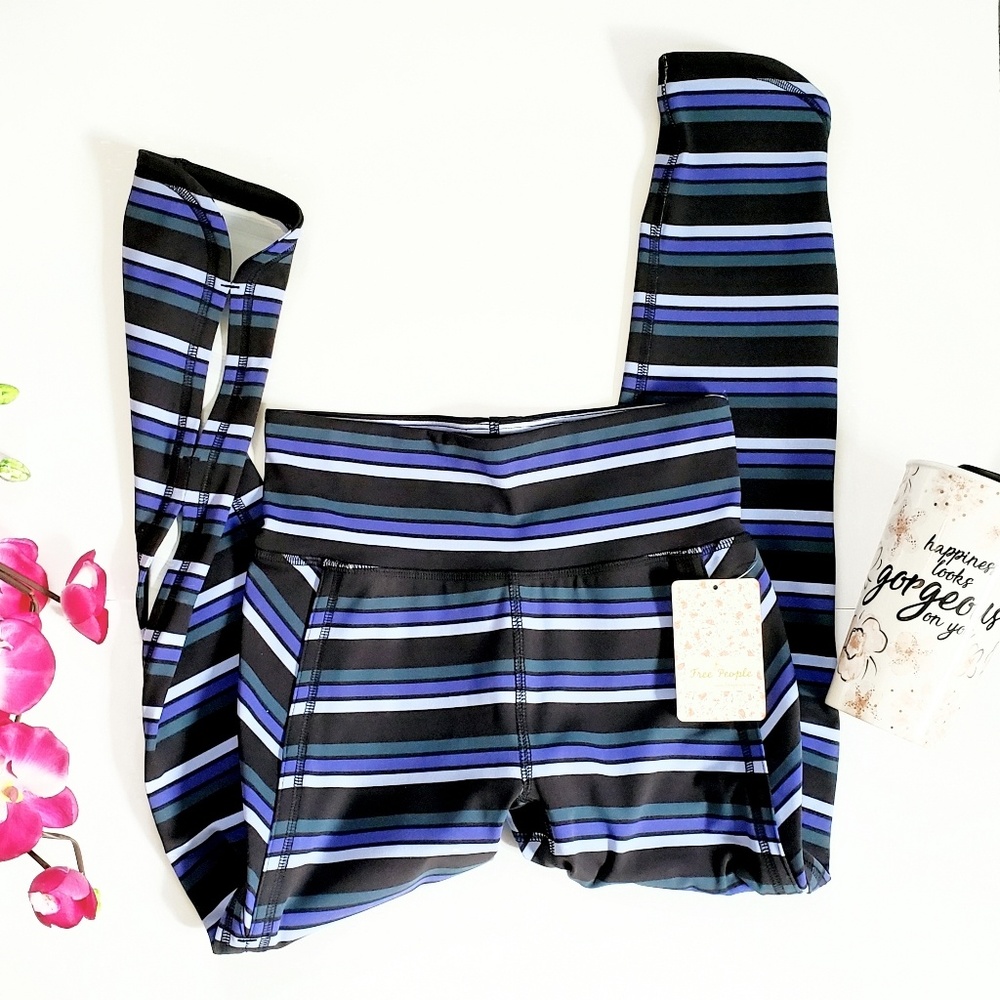 Free People Movement Leggings Stripe Infinity Cutouts Black Combo Size XS NWT